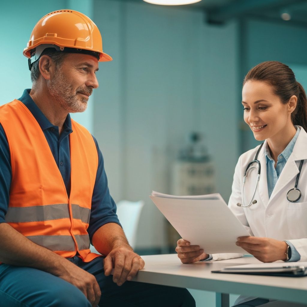 Industrial worker having a health checkup at an occupational health center